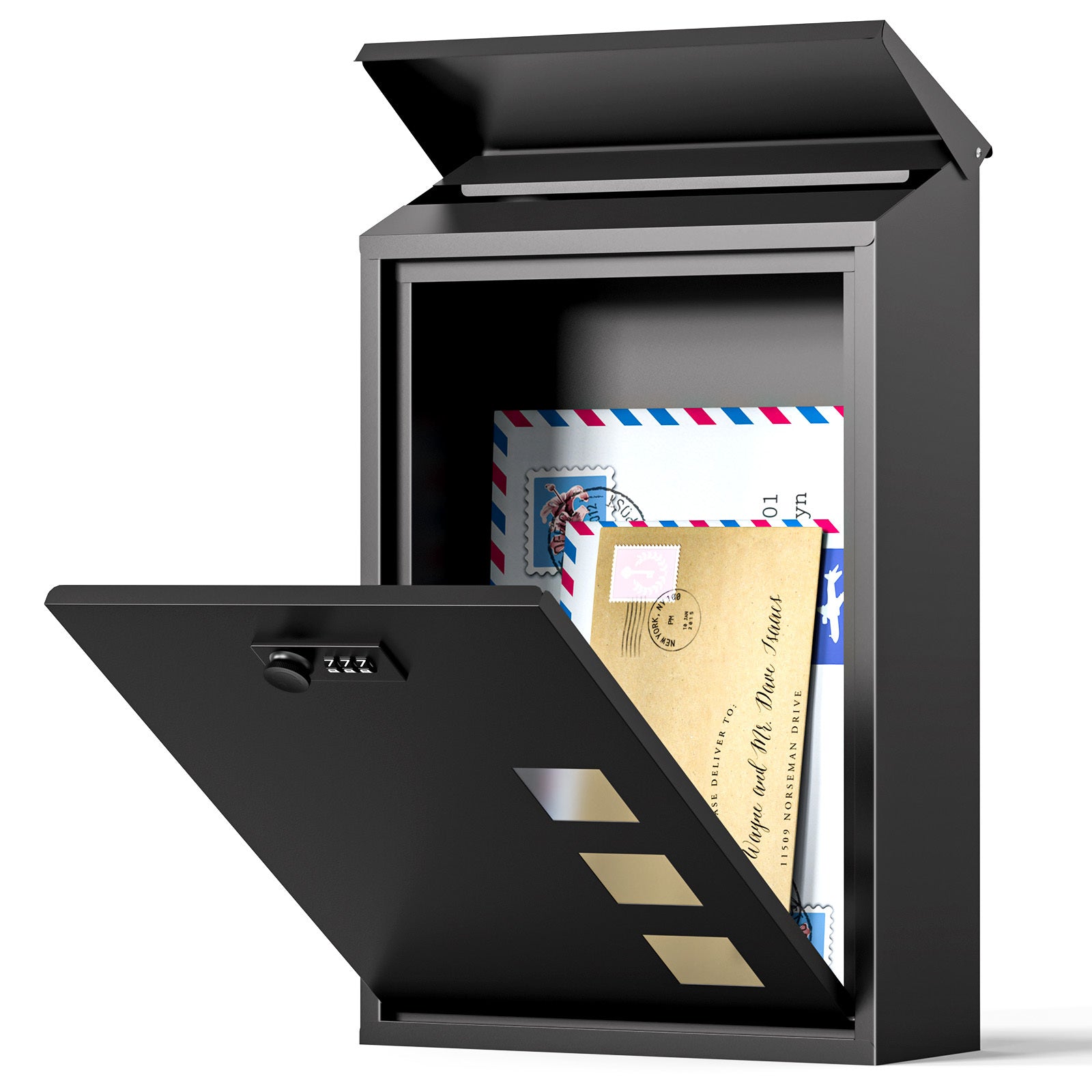 Large Steel Wall-Mounted Mailbox – Lockable Waterproof Outdoor Letter Box with Viewing Window