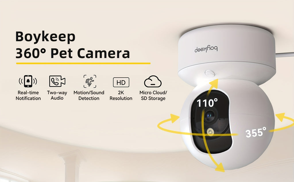 2K Smart Pet Camera – 360° Pan & Tilt, Night Vision & Two-Way Audio