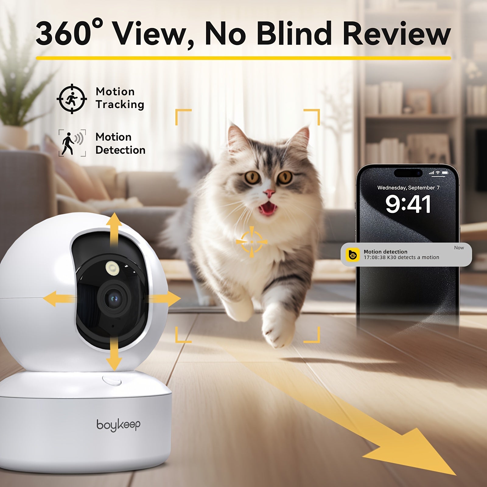 2K Smart Pet Camera – 360° Pan & Tilt, Night Vision & Two-Way Audio
