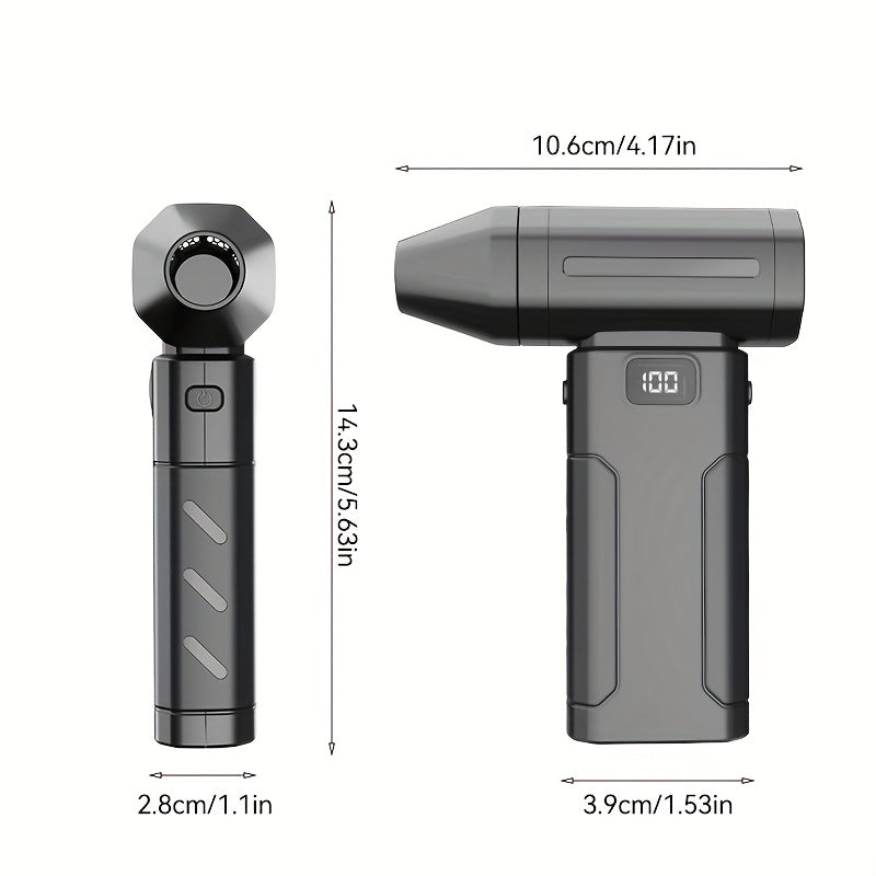 Ultra-powerful handheld fan that cools you down and blasts dust away. USB-C rechargeable. Perfect for travel desk car and camping.