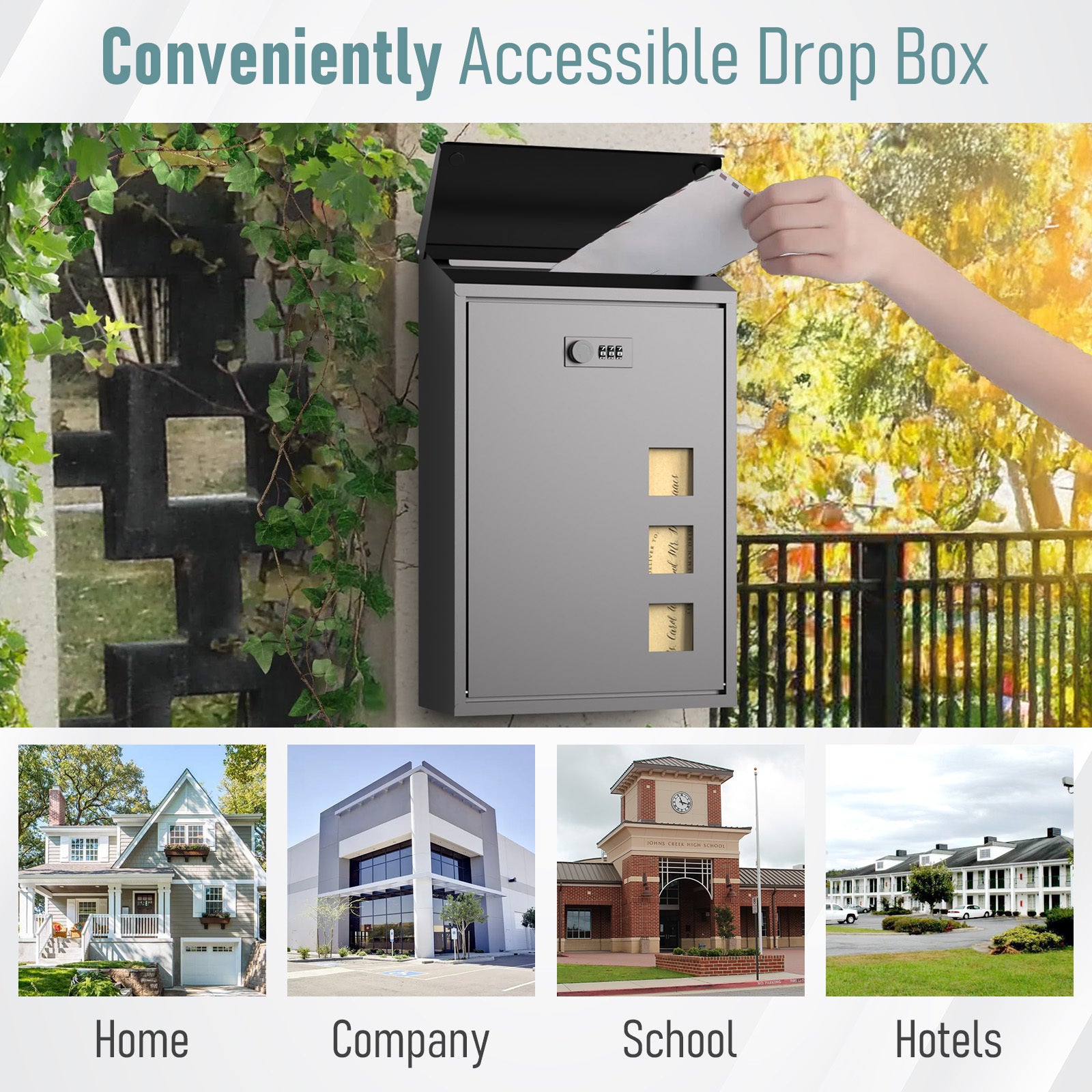 Large Steel Wall-Mounted Mailbox – Lockable Waterproof Outdoor Letter Box with Viewing Window