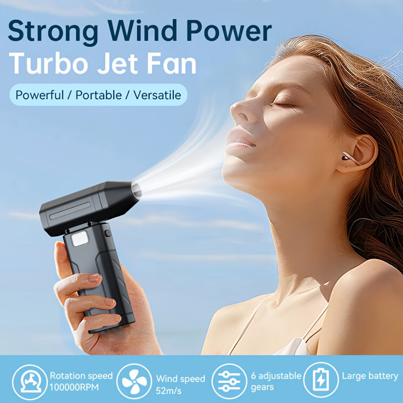 Ultra-powerful handheld fan that cools you down and blasts dust away. USB-C rechargeable. Perfect for travel desk car and camping.