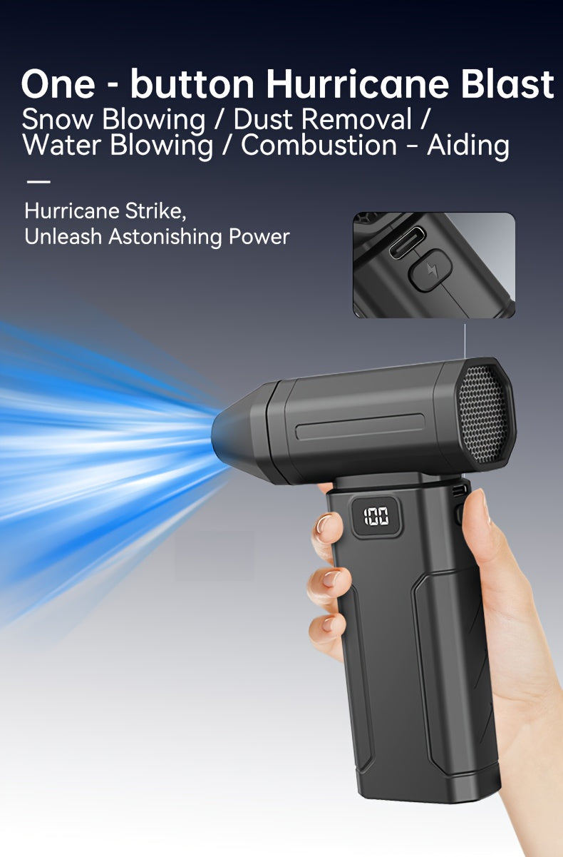 Ultra-powerful handheld fan that cools you down and blasts dust away. USB-C rechargeable. Perfect for travel desk car and camping.