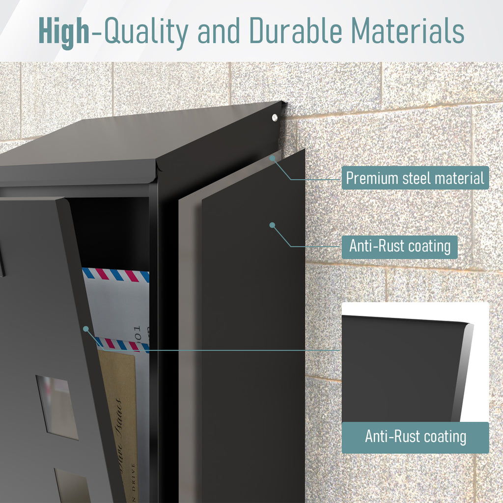 Large Steel Wall-Mounted Mailbox – Lockable Waterproof Outdoor Letter Box with Viewing Window