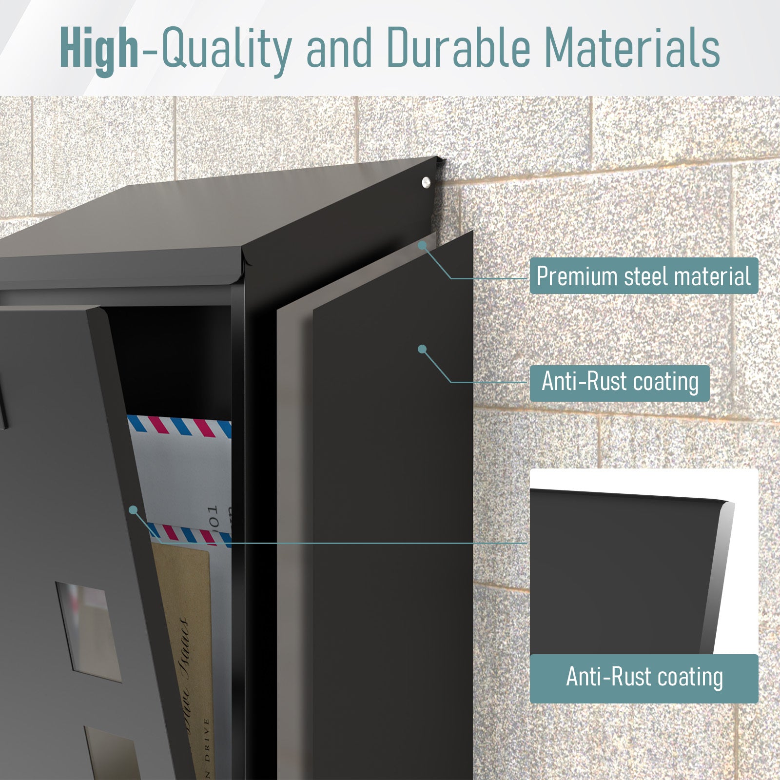 Large Steel Wall-Mounted Mailbox – Lockable Waterproof Outdoor Letter Box with Viewing Window