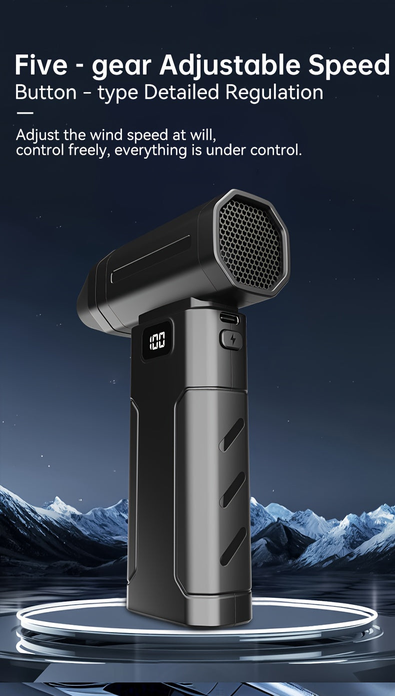 Ultra-powerful handheld fan that cools you down and blasts dust away. USB-C rechargeable. Perfect for travel desk car and camping.