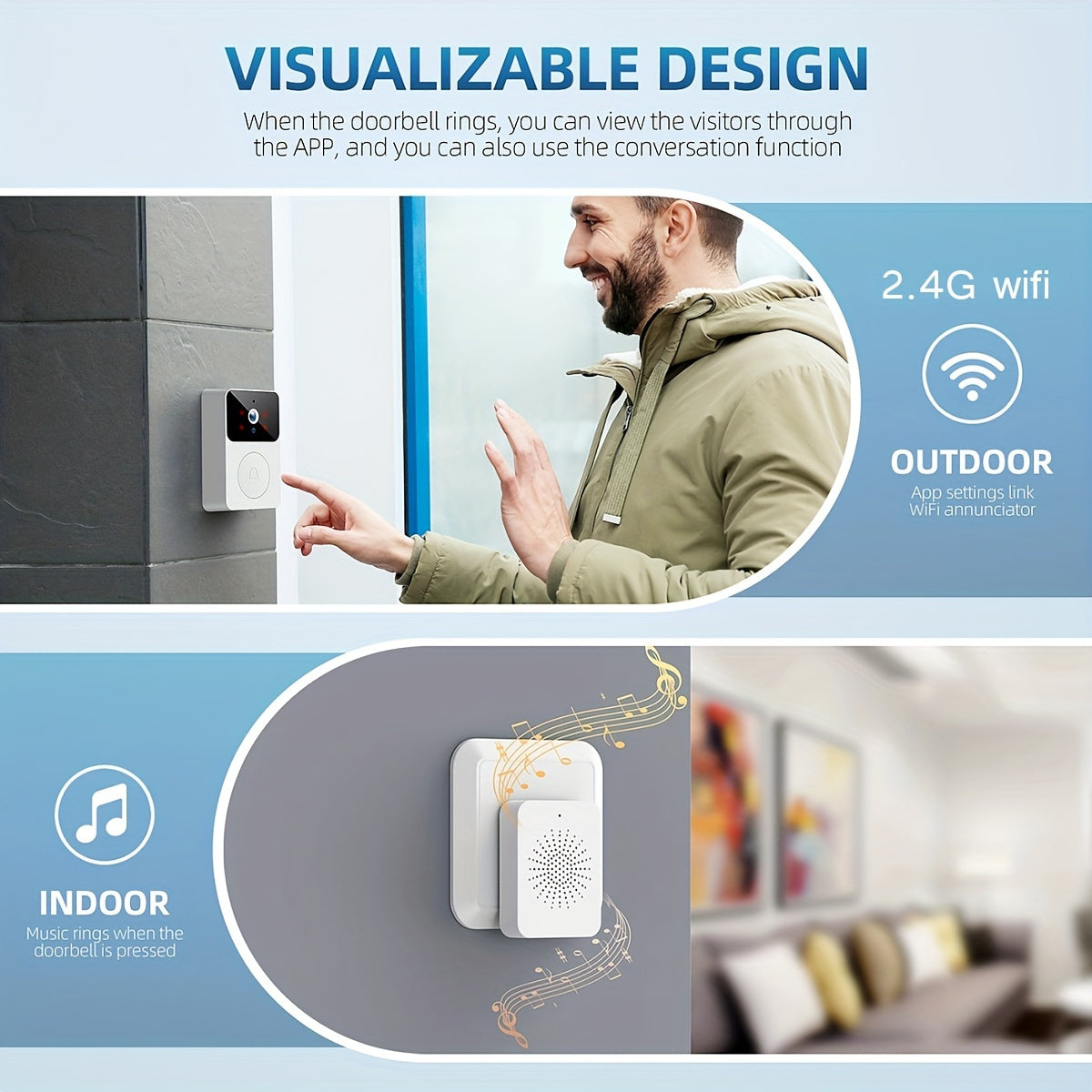 Wireless Smart Video Doorbell with Night Vision