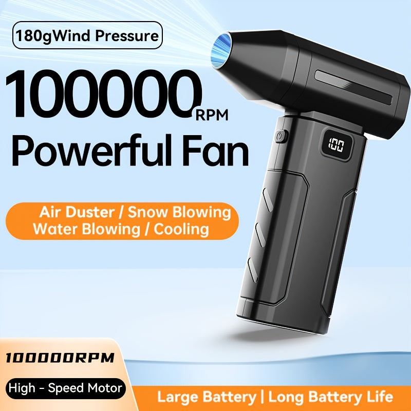 Ultra-powerful handheld fan that cools you down and blasts dust away. USB-C rechargeable. Perfect for travel desk car and camping.