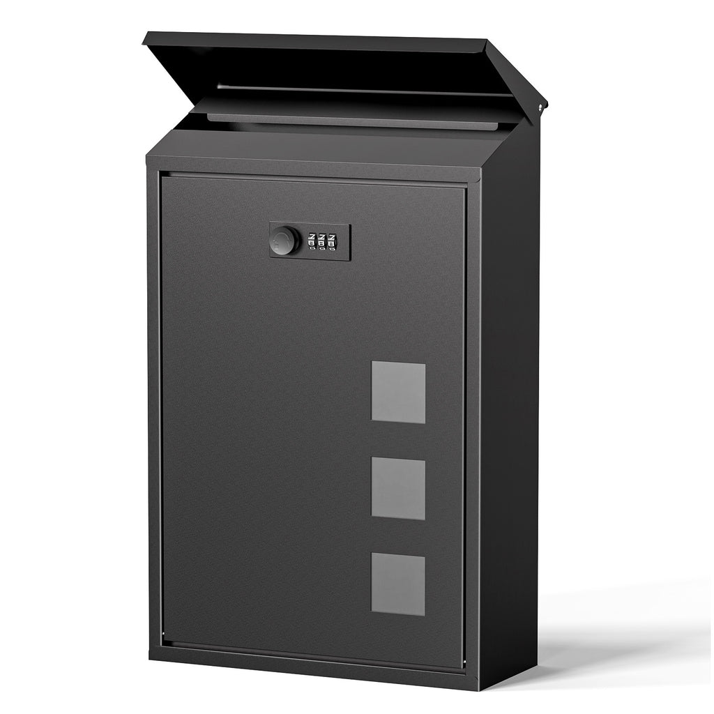 Large Steel Wall-Mounted Mailbox – Lockable Waterproof Outdoor Letter Box with Viewing Window